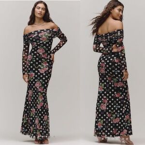 NWT Anthropologie AFRM Long-Sleeve Off-The-Shoulder Mesh Maxi Dress Sz L